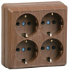 ОКТАВА Розетка четырехместная наружная с заземлением дуб