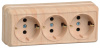 ОКТАВА Розетка тройная наружная с заземлением сосна без крышки 16А