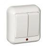 ПРИМА Выключатель двухклавишный наружный с индикацией 250В 6А белый