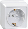 ОКТАВА Розетка с заземлением сошторками наружная 16А кремовый